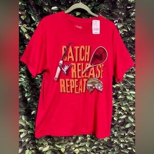 Lifestyle Classics Graphic Fishing T Shirt Catch Release Repeat Red Men’s L New